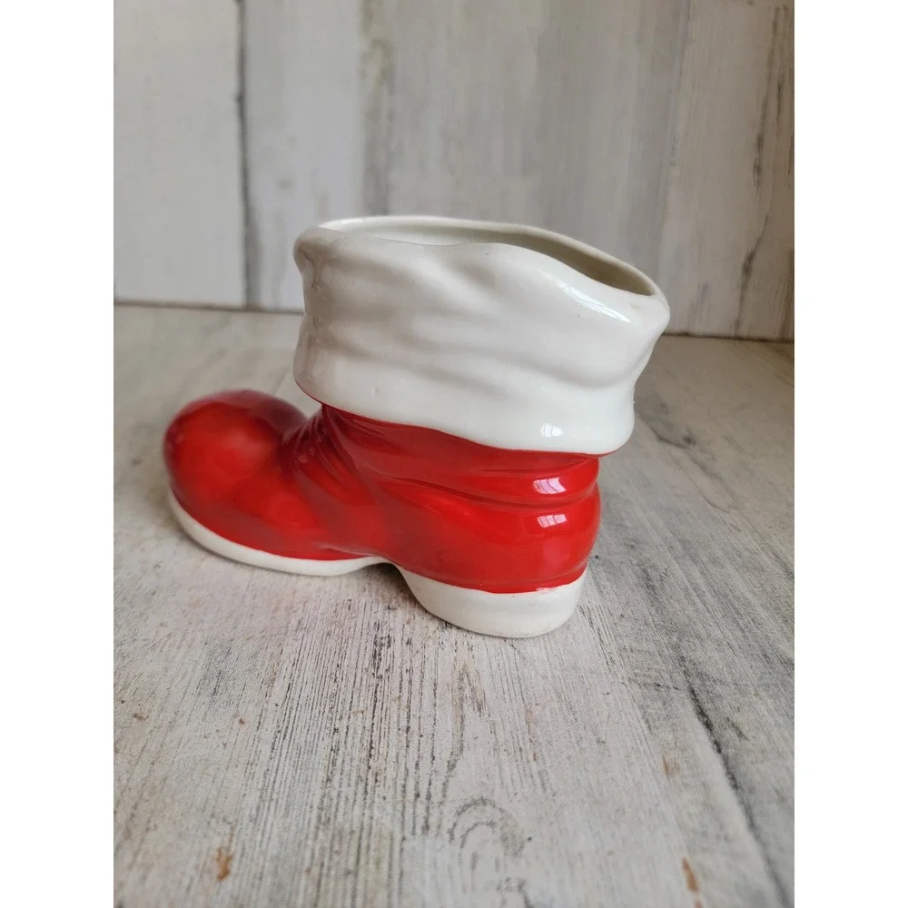 Ceramic boot planter Santa Claus ornament vintage shoe centerpiece home